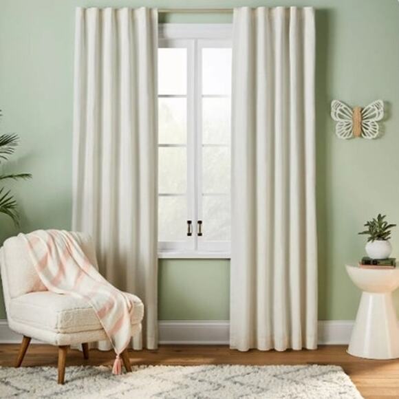 42"W x 84"L Chambray Cotton Kids' Blackout Window Curtain Panel Cream (2) - Picture 1 of 6